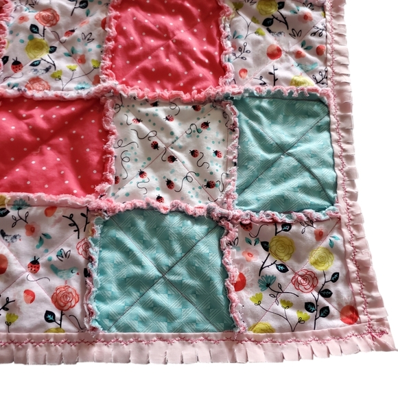 NEW Homemade Newborn Baby Girl Rag Quilt /Security Blanket /Pet Blanket/Doll - Picture 3 of 12